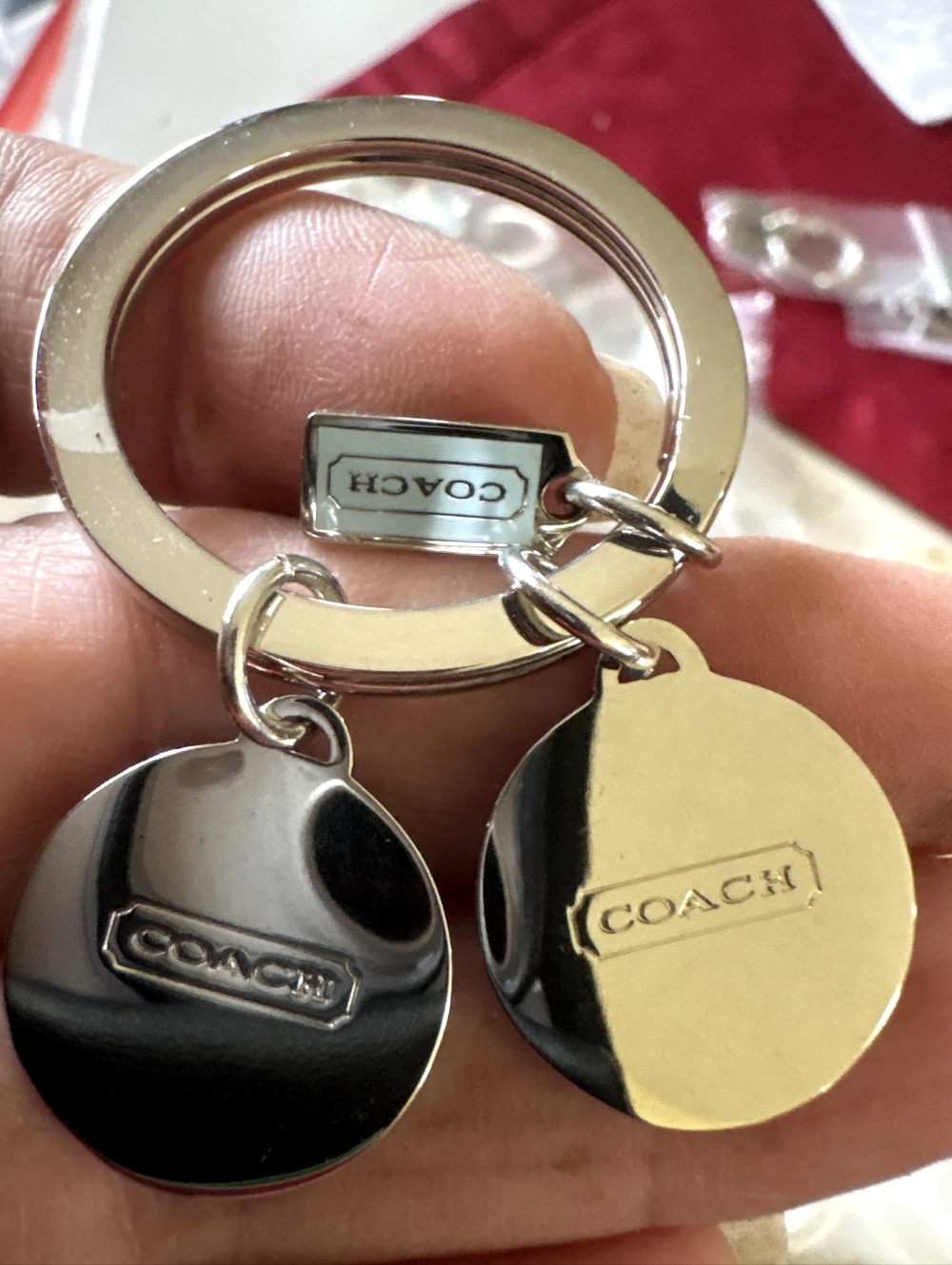 Coach Silver Key Ring with Light Blue and Navy Snowflake Charms - Picture 2 of 3